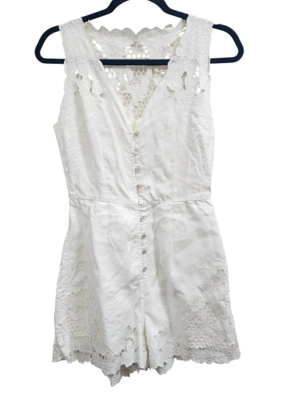 Zimmermann White Linen Lace Romper Playsuit Size 0 /US 4 Floral Embroidered Boho
